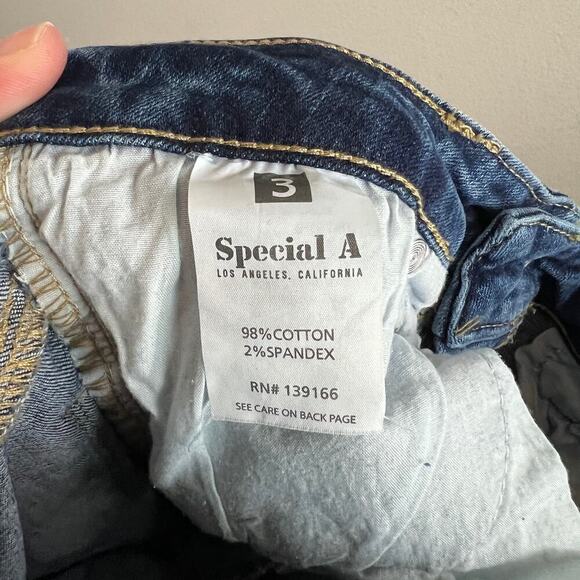 Special A Skinny Jeans Junior's 3 Mid Rise Distressed Stretch Denim Medium Wash - Picture 7 of 8